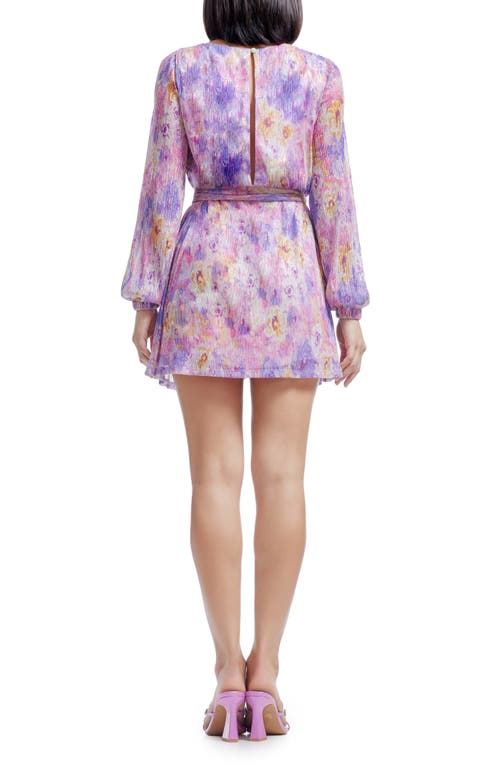 DRESS THE POPULATION DRESS THE POPULATION KIRSI METALLIC FLORAL LONG SLEEVE COCKTAIL MINIDRESS