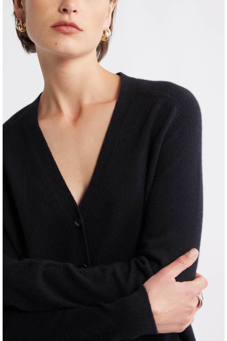 Cashmere V-Neck Cardigan, Alternate, color, BLACK ROCK