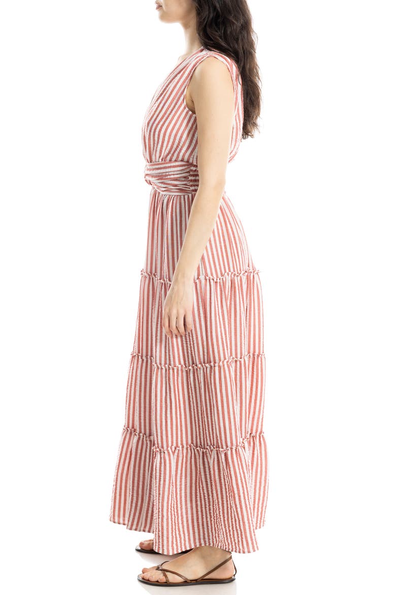 Knotted Tiered Maxi Dress, Alternate, color, RED/ WHITE STRIPE