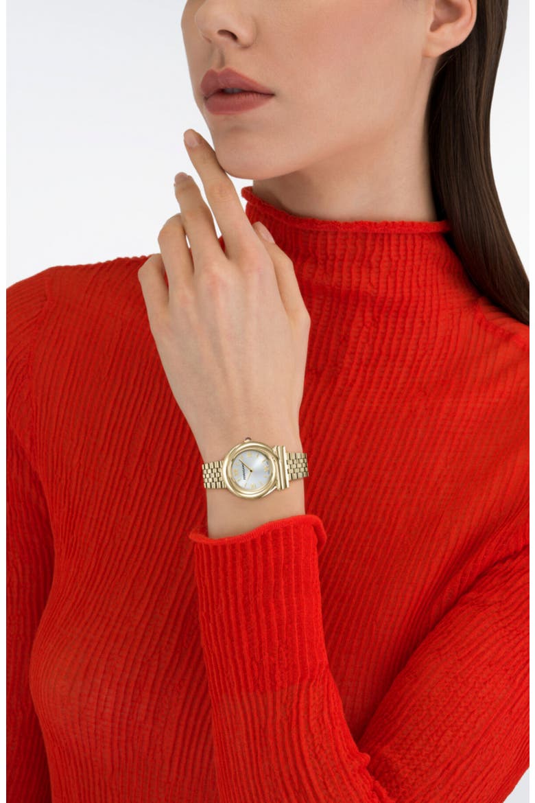 Gancini Twisted Bracelet Watch, 28mm, Alternate, color, IP YELLOW GOLD