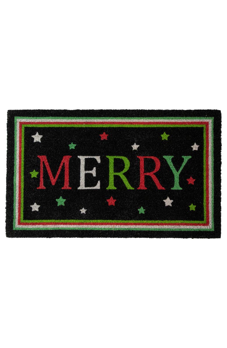 Northlight Black Coir "Merry" Christmas Doormat 18" X 30", Main, color,