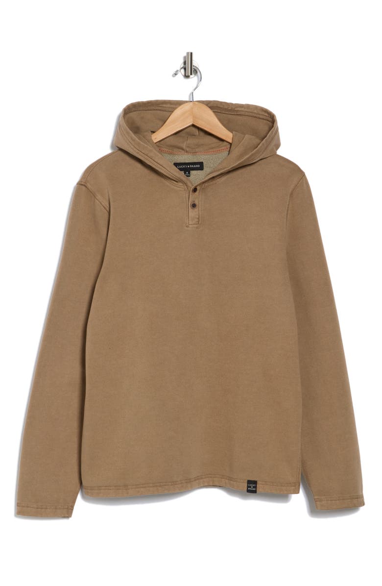 Lucky Brand Fleece Henley Hoodie, Alternate, color, Shitake