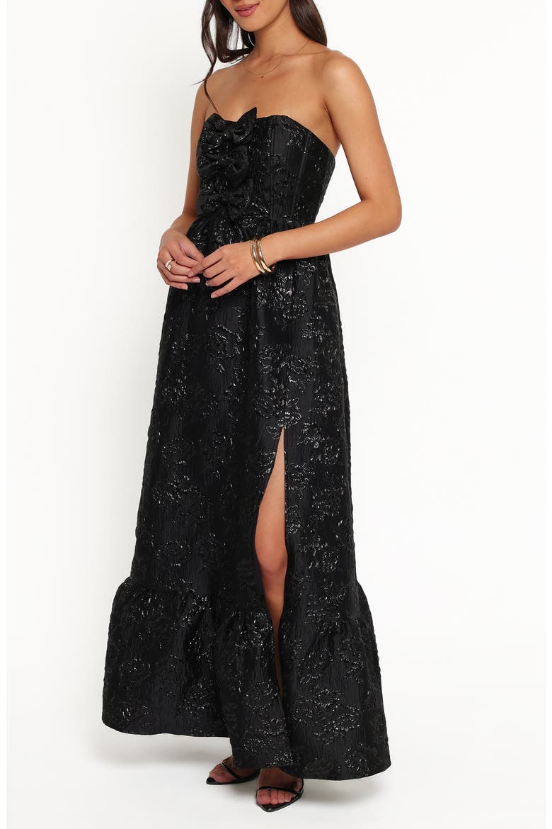 Delphira Brocade Strapless Maxi Dress, Alternate, color, BLACK BROCADE