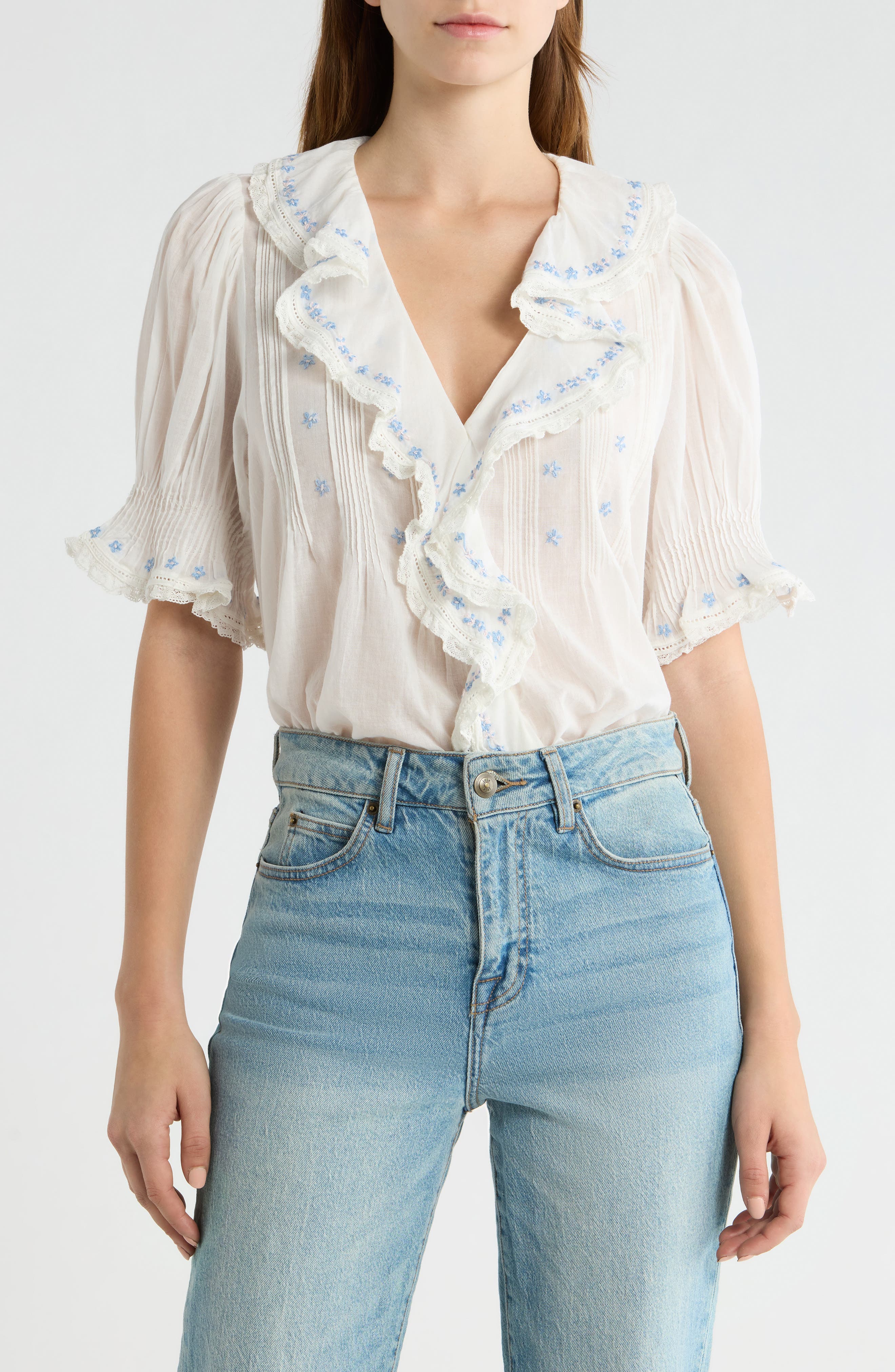 Hettie Embroidered Ruffle Organic Cotton Top - image 3