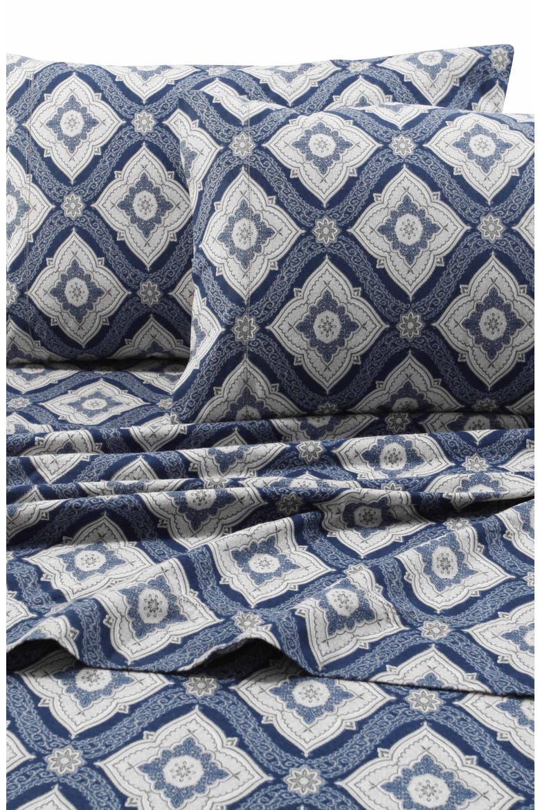 Damask Cotton Flannel Sheet Set, Alternate, color, BLUE MULTI