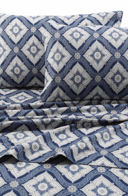 Azores Home Damask Cotton Flannel Sheet Set In Blue