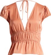 WAYF Jolie Smocked Tie Front Top