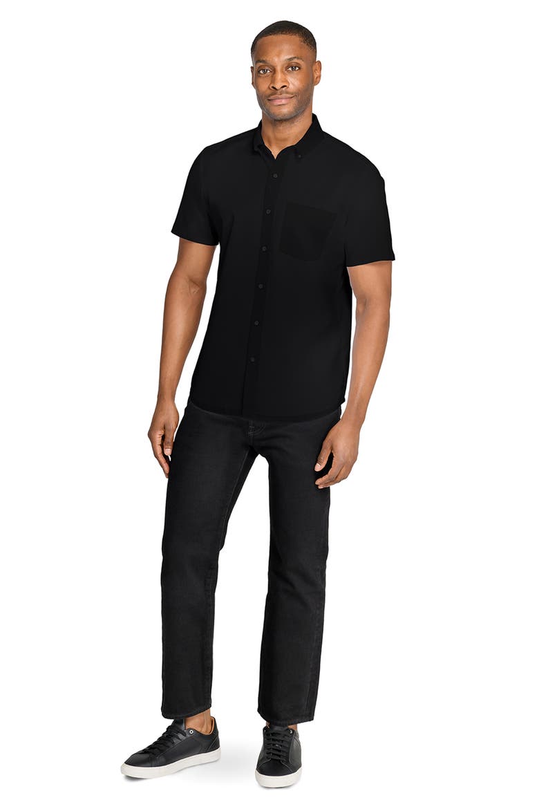 Hudson Reworked Slim Fit Solid Short Sleeve Cotton Button-Up Shirt, Alternate, color, BLACK