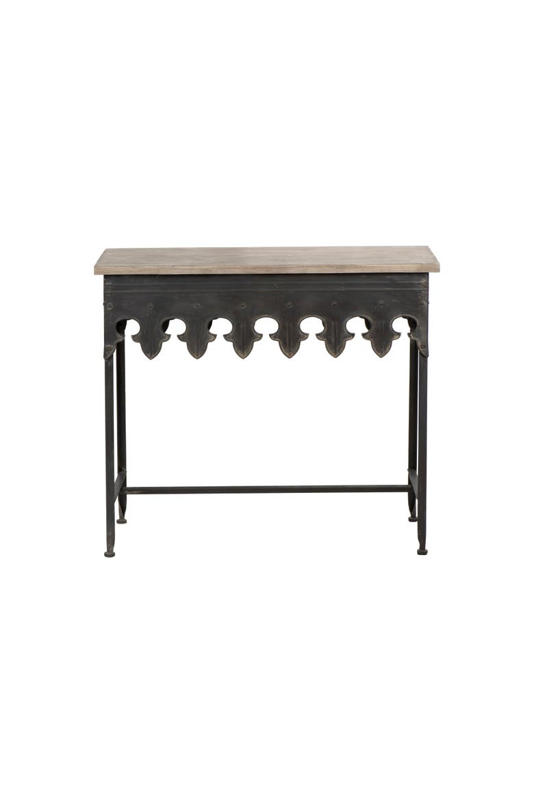 Rustic Farmhouse Metal Console Table with Solid Wood Top, Distressed Grey, Alternate, color, Black
