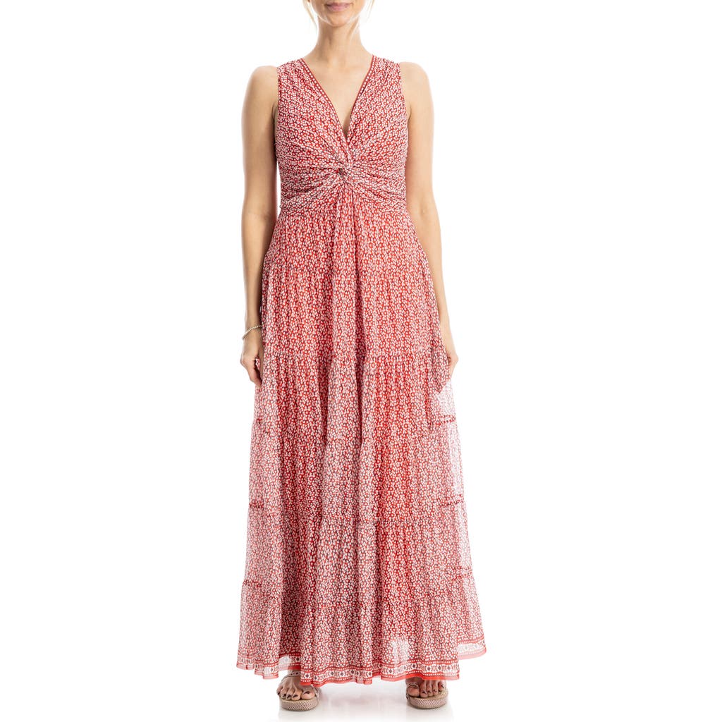 Shop Max Studio Twist Front Sleeveless Maxi Dress In Red/black Small Buds
