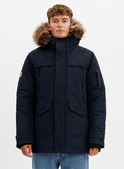 Point Zero Hooded Mid-length Parka In Navy