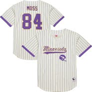 Mitchell & Ness Men's Mitchell & Ness Randy Moss Cream Minnesota Vikings Name & Number Mesh Button-Up Baseball Jersey