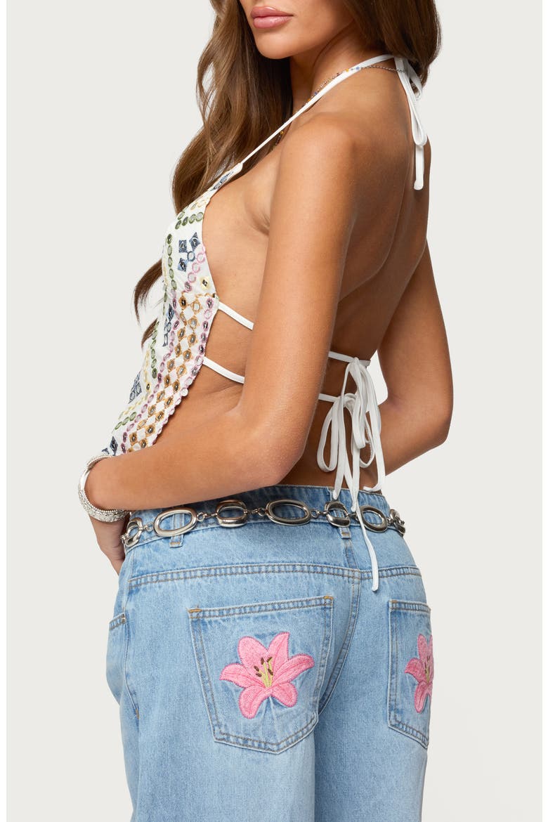Embroidered Sequin Open Back Top, Alternate, color, MIX