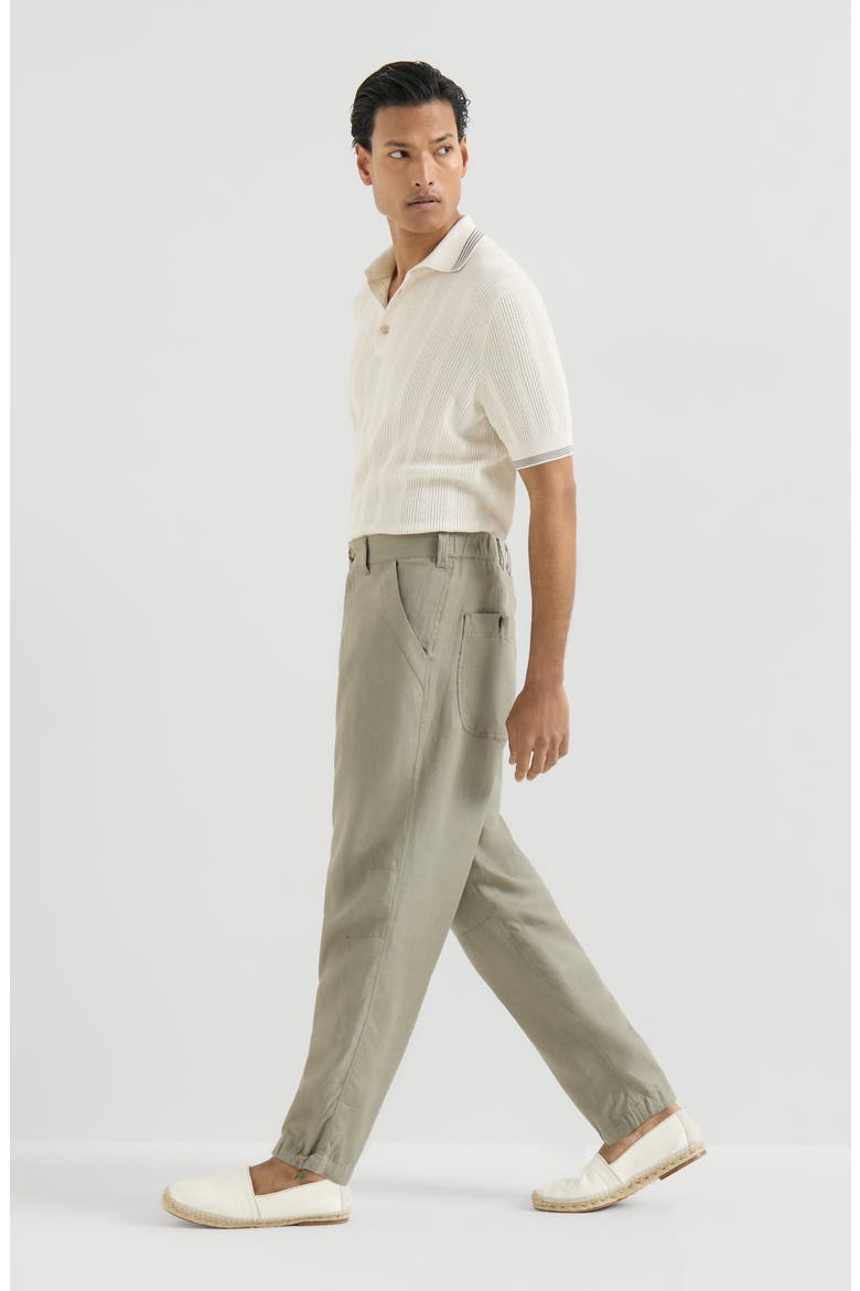 Linen micro chevron trousers with drawstrings, Alternate, color, Sage