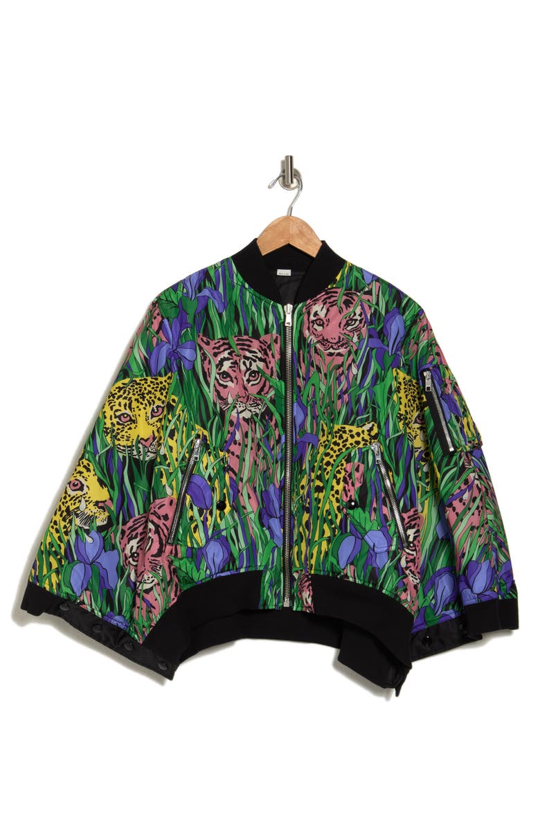 Gucci Feline Floral Reversible Bomber Jacket, Alternate, color, Black