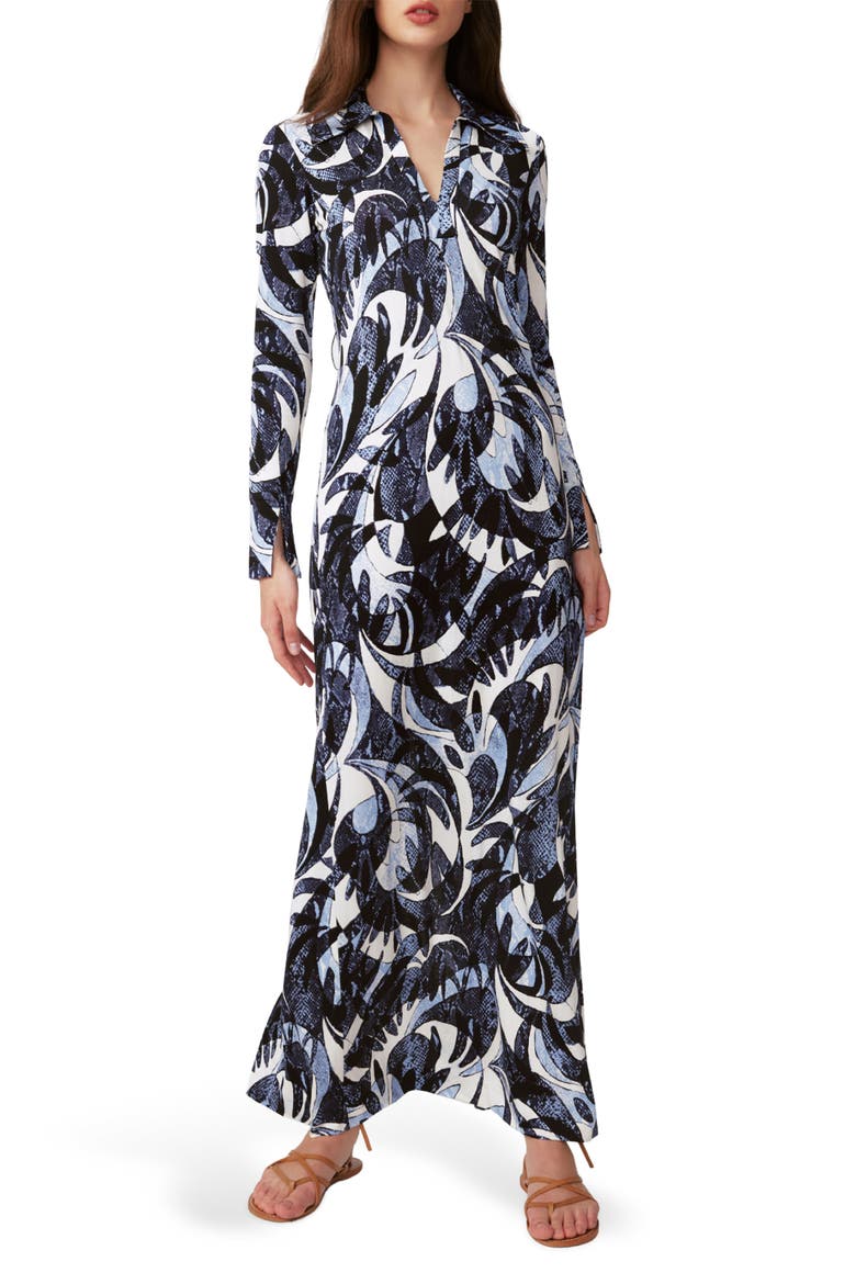 Caprera Long Sleeve Maxi Shirtdress, Main, color, SERPANT DANCE