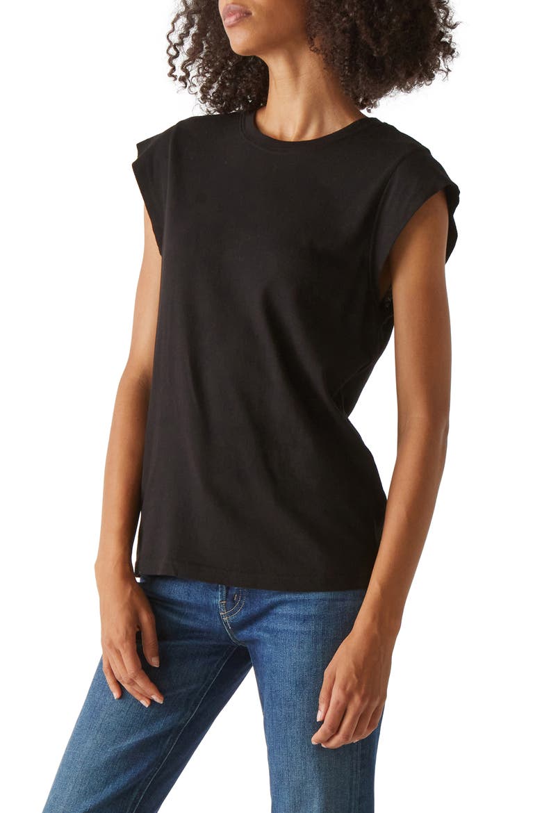 Joey Power Shoulder T-Shirt, Alternate, color, BLACK