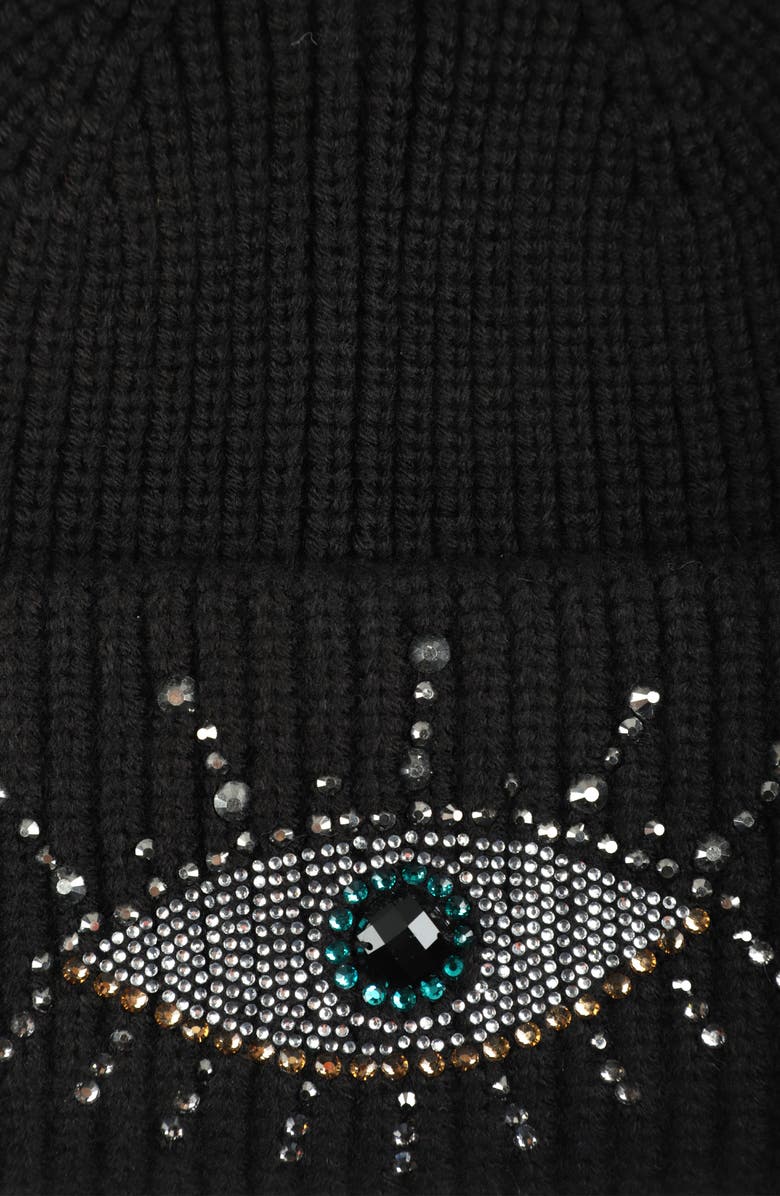 Kurt Geiger London Beaded Evil Eye Beanie, Alternate, color, Black