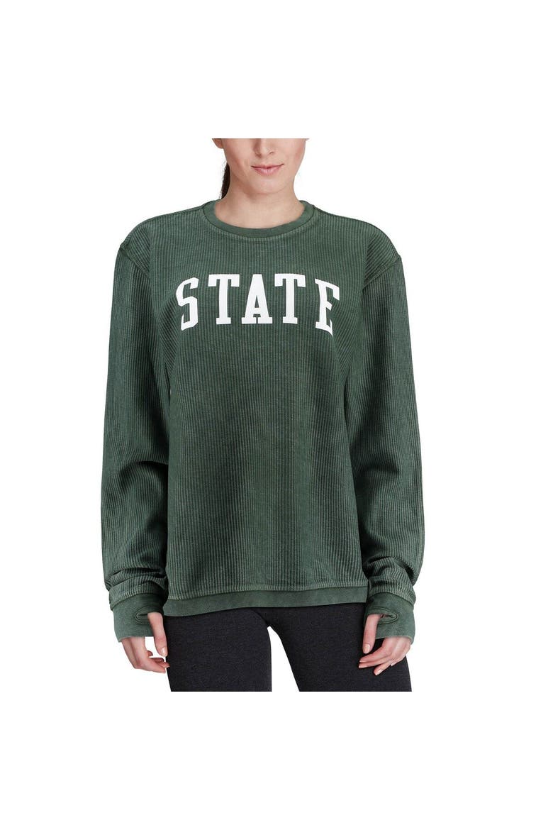Women's Pressbox Green Michigan State Spartans Comfy Cord Vintage Wash Basic Arch Pullover Sweatshirt, Alternate, color, Green