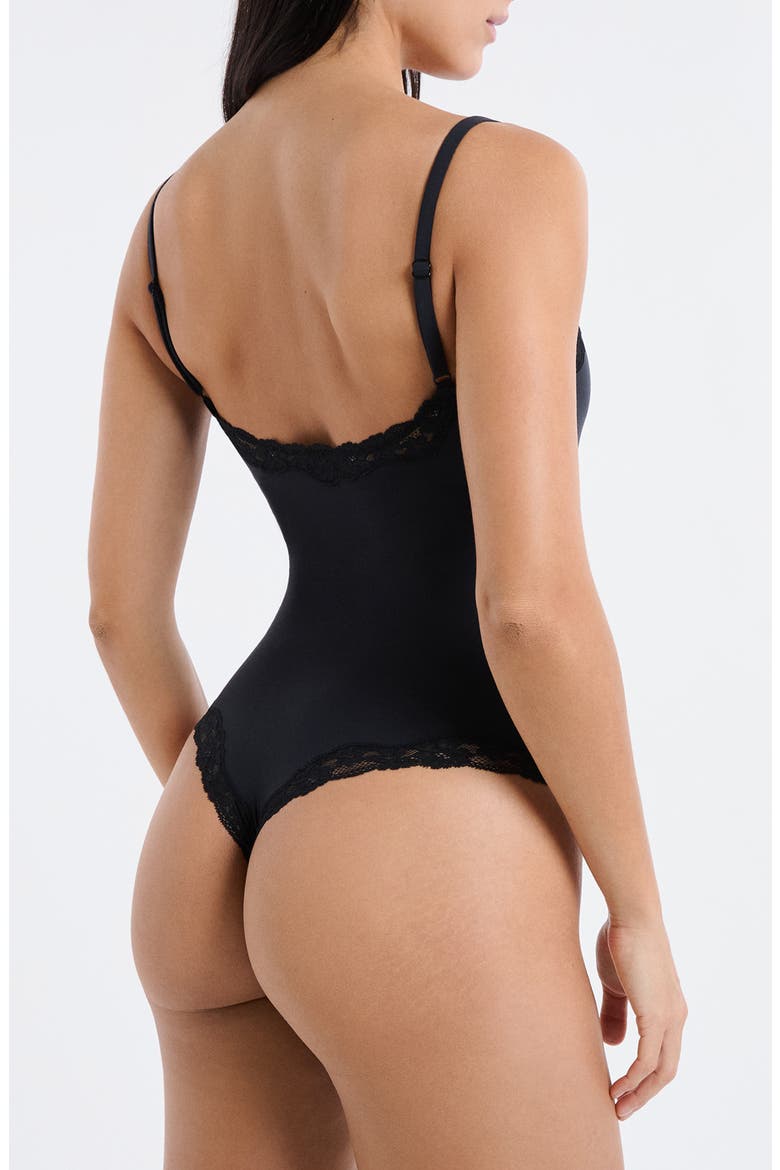 Lace Trim Bodysuit, Alternate, color, BLACK