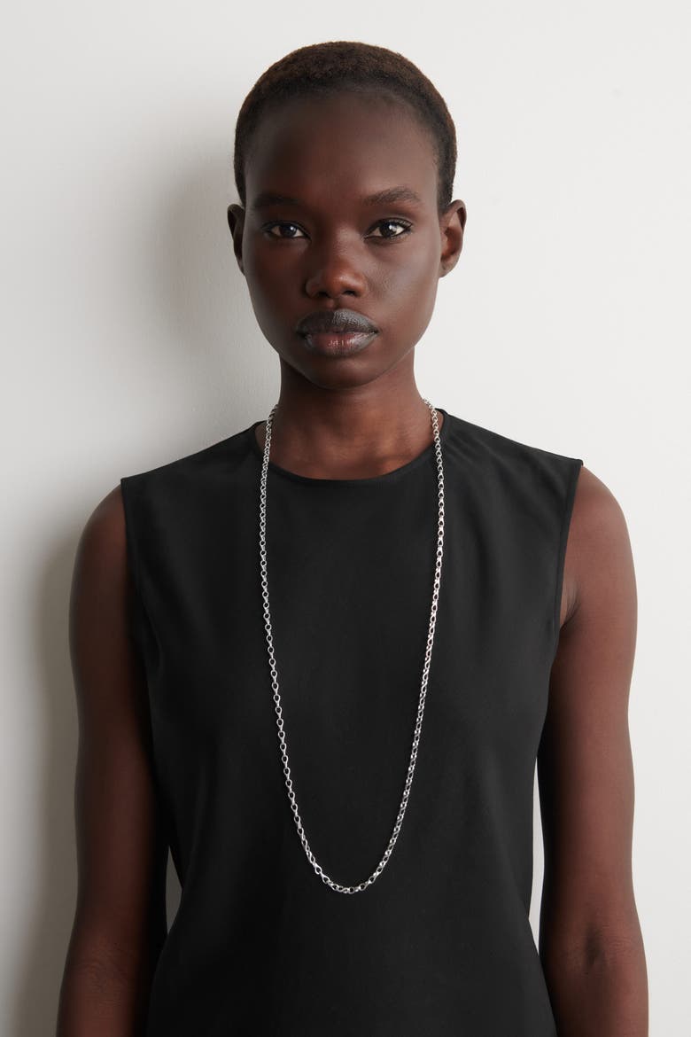 Teardrop-link Long Chain Necklace, Alternate, color, SILVER