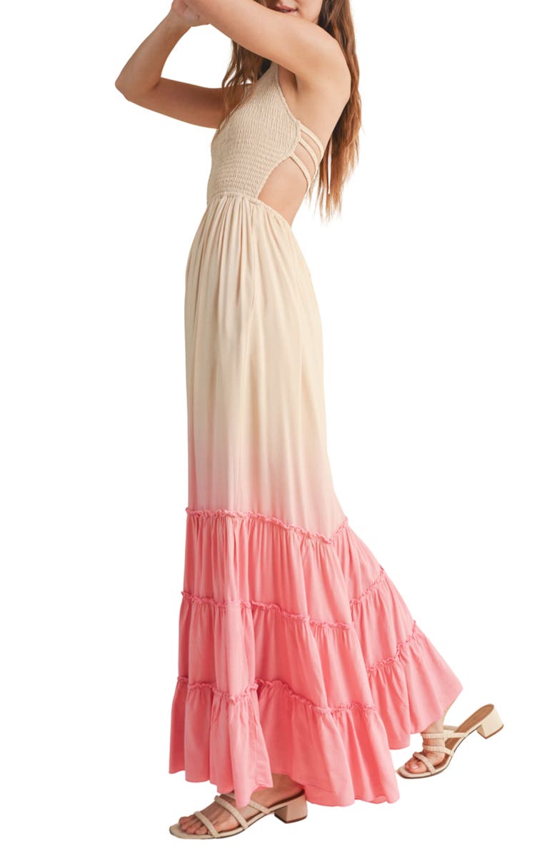 WISHLIST Ombré Smocked Maxi Dress, Alternate, color, Taupe/ Hibiscus