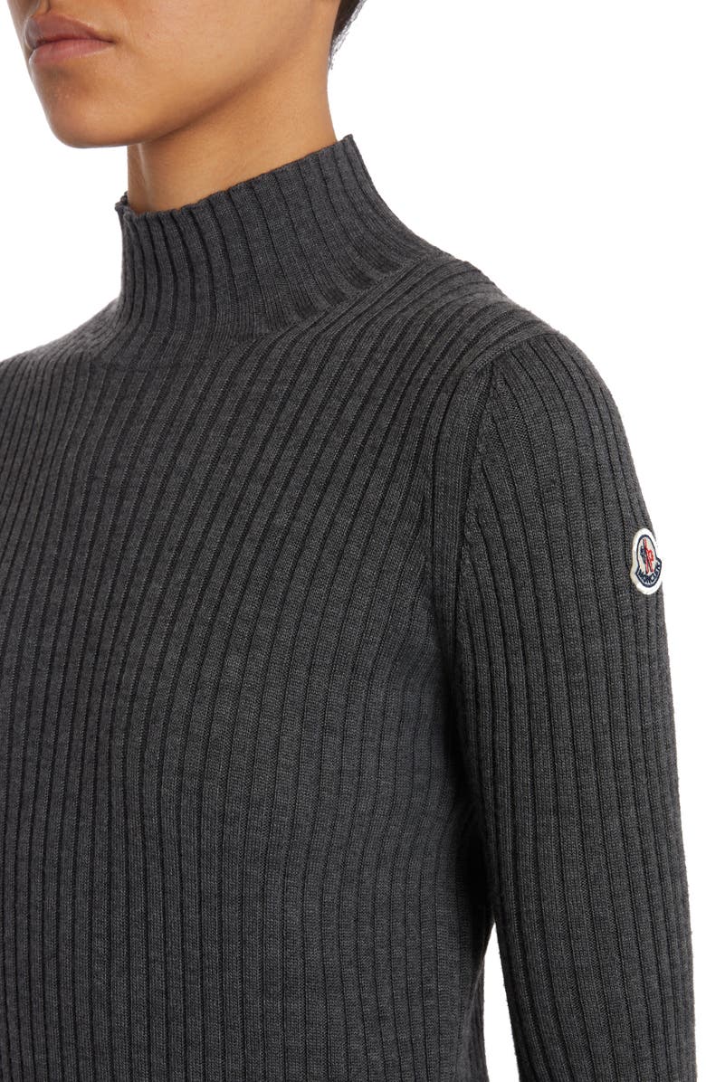 Moncler Turtleneck Virgin Wool Blend Rib Sweater, Alternate, color, 