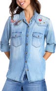 Billy T Butterfly Kiss Embroidered Denim Graphic Button-Up Shirt