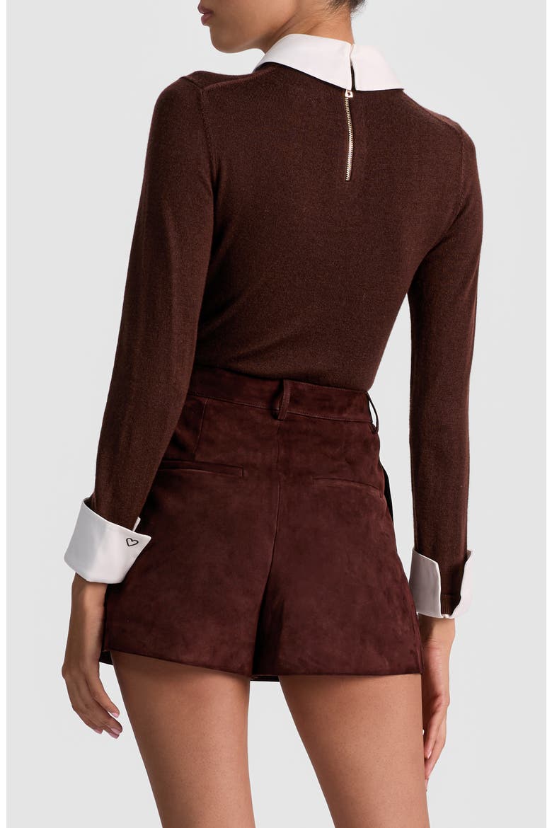 Porla Collared Wool Blend Mixed Media Sweater, Alternate, color, DARK CHOCOLATE