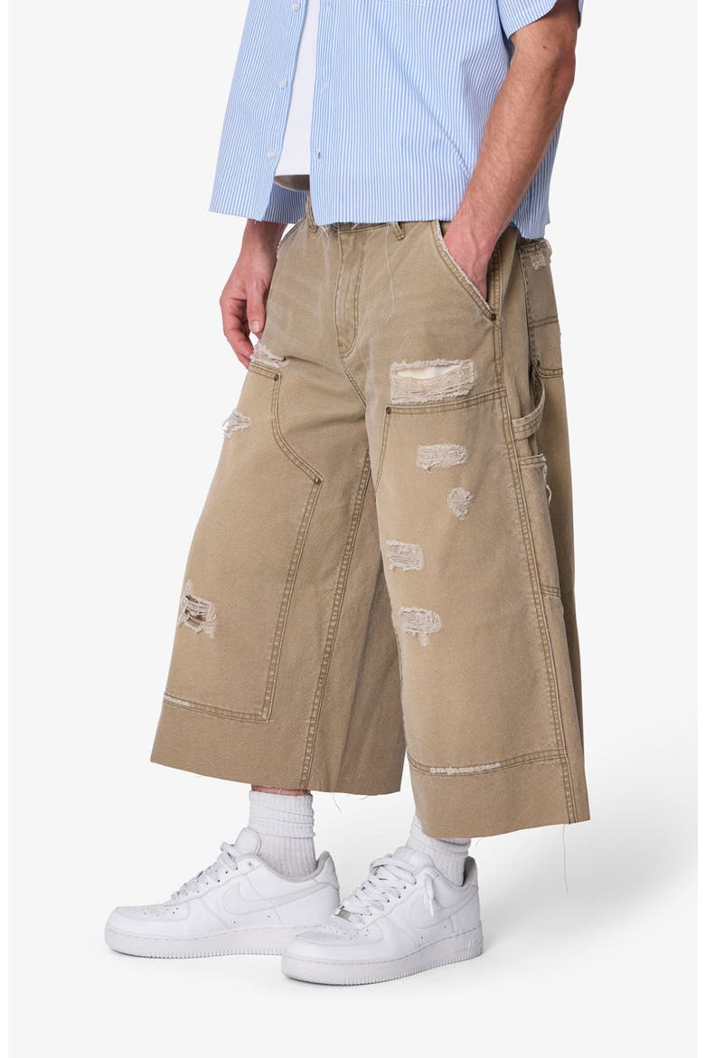 Distressed Extra Long Denim Carpenter Shorts, Alternate, color, OLIVE