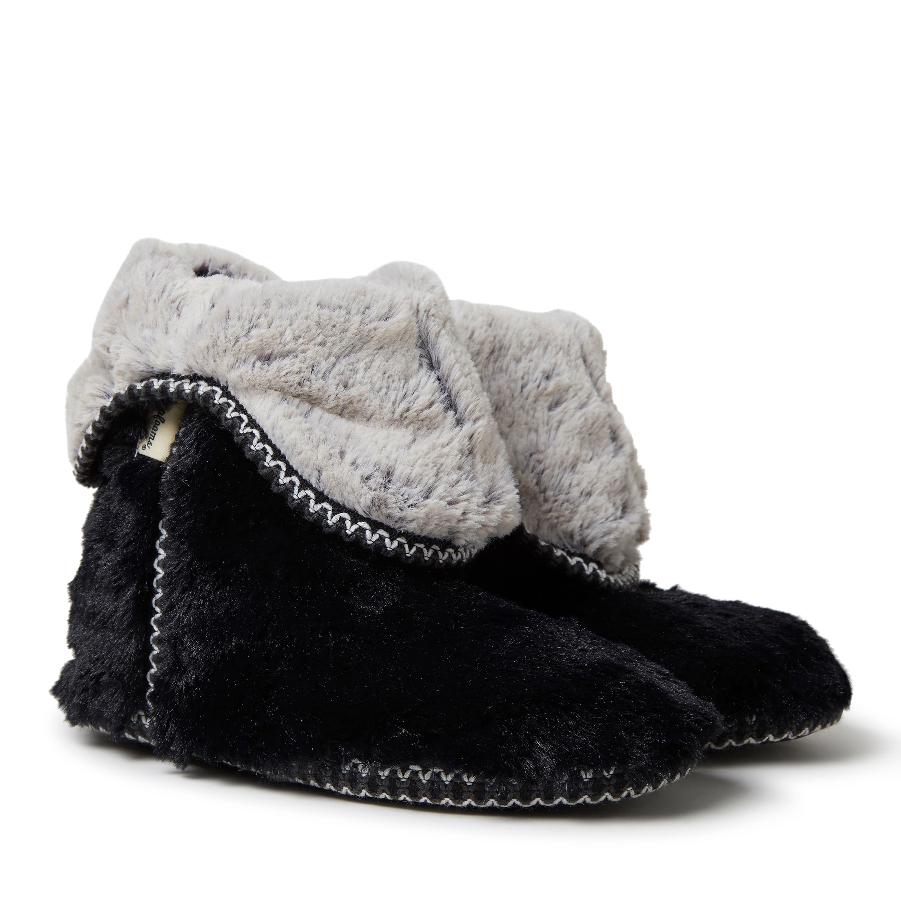 DEARFOAMS Beth Faux Fur Fold Down Fuzzy Bootie Slipper, Alternate, color, Black
