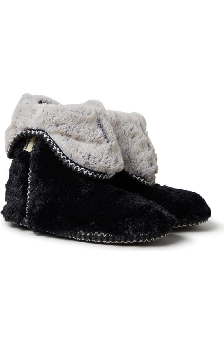 DEARFOAMS Beth Faux Fur Fold Down Fuzzy Bootie Slipper, Alternate, color, Black