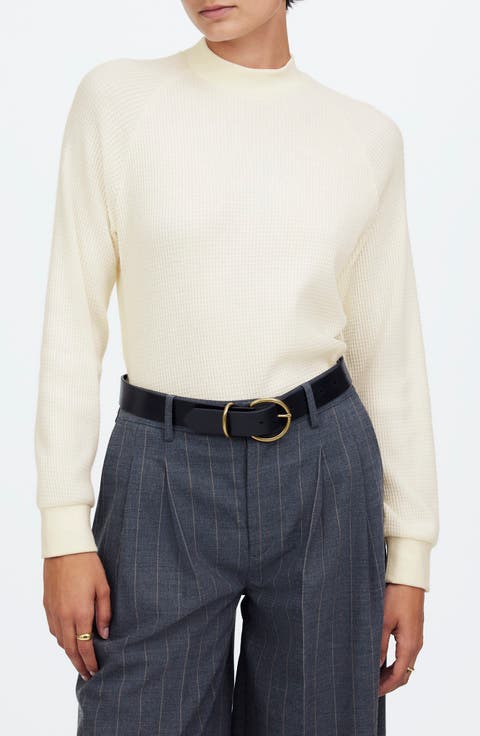 Long Sleeve Waffle Knit Crewneck T-Shirt