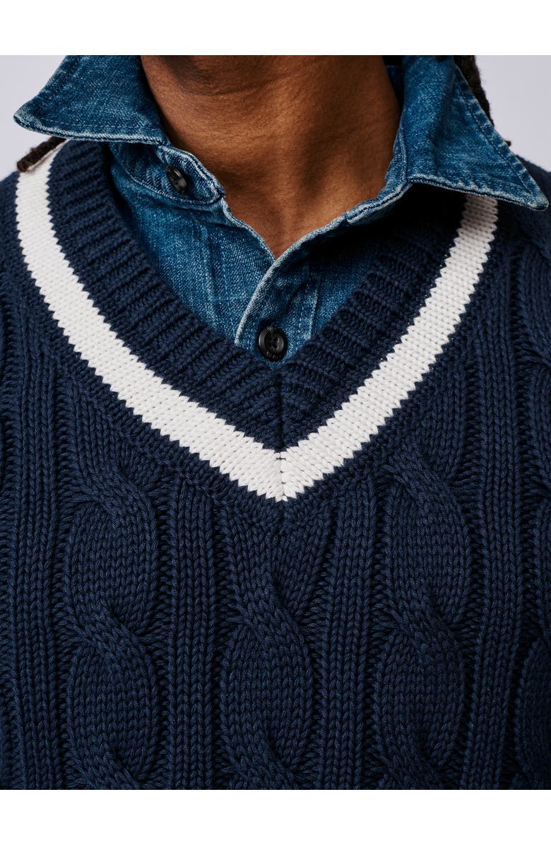 Aubin Denton Cotton V-Neck Knit Cricket Jumper, Alternate, color, Navy