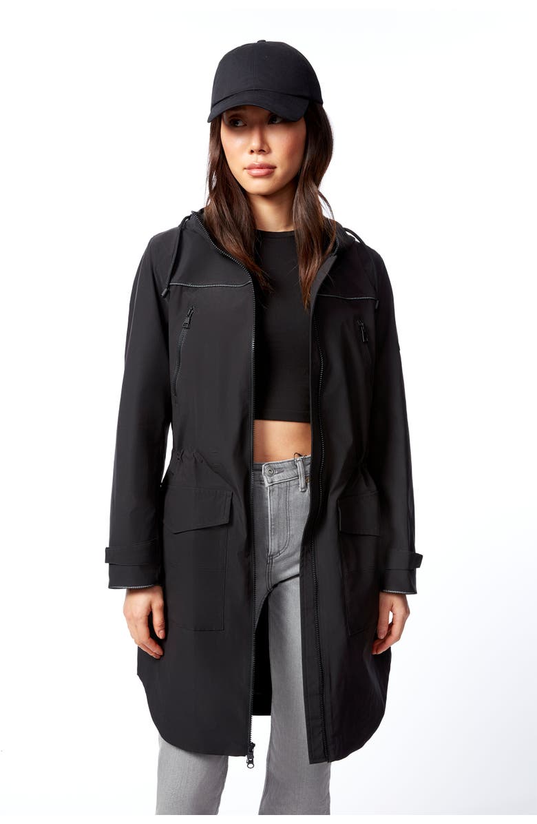 Alpine North Kusawa - Mid-length Hooded Drawstring-Waist Raincoat, Alternate, color, Black