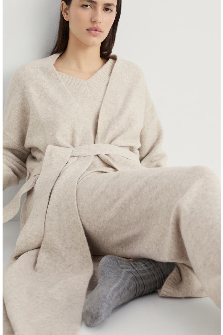 Longline Tie Belt Cardigan, Alternate, color, LIGHT BEIGE