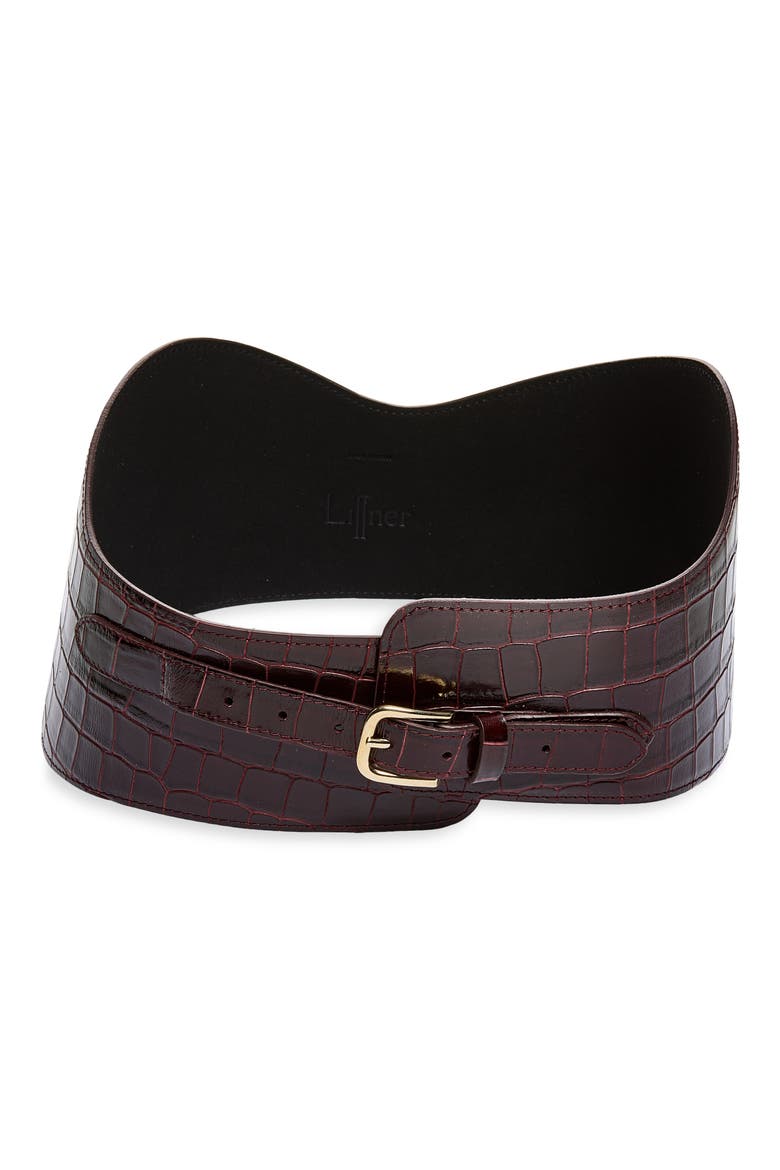 Croc Embossed Leather Corset Belt, Main, color, BURGUNDY CROC