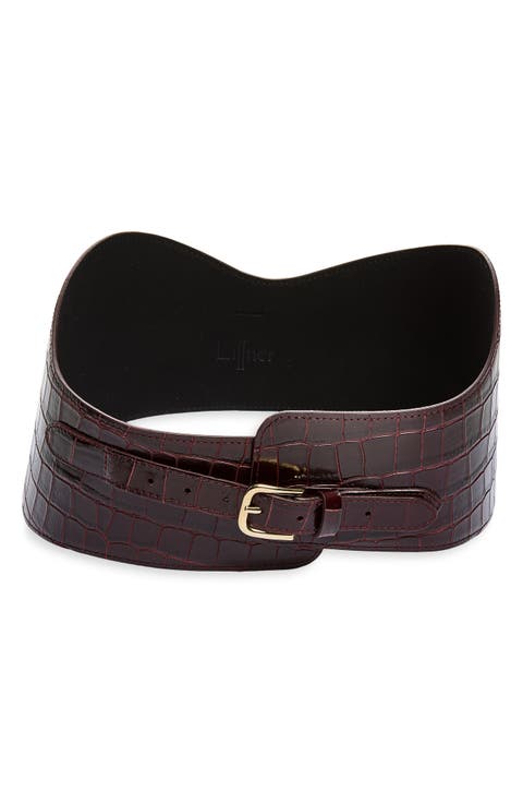 Croc Embossed Leather Corset Belt
