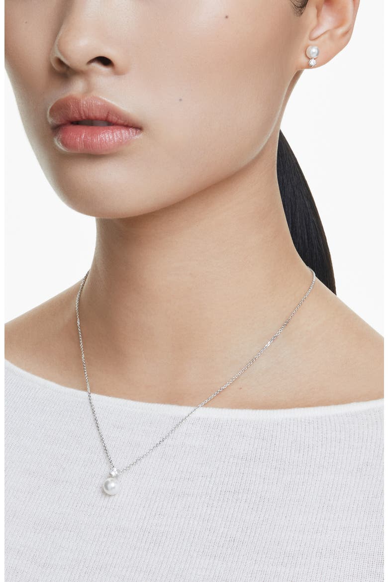 Matrix Crystal Pearl Necklace & Stud Earrings Set, Alternate, color, WHITE