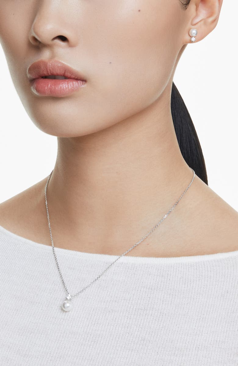 Swarovski Matrix Crystal Pearl Necklace & Stud Earrings Set, Alternate, color, White/ Silver