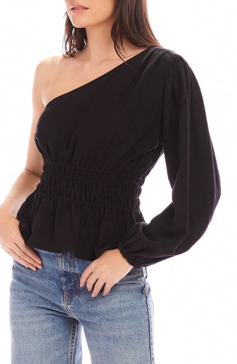 FIFTEEN TWENTY Talia Smocked One-Shoulder Top, Alternate, color, Black
