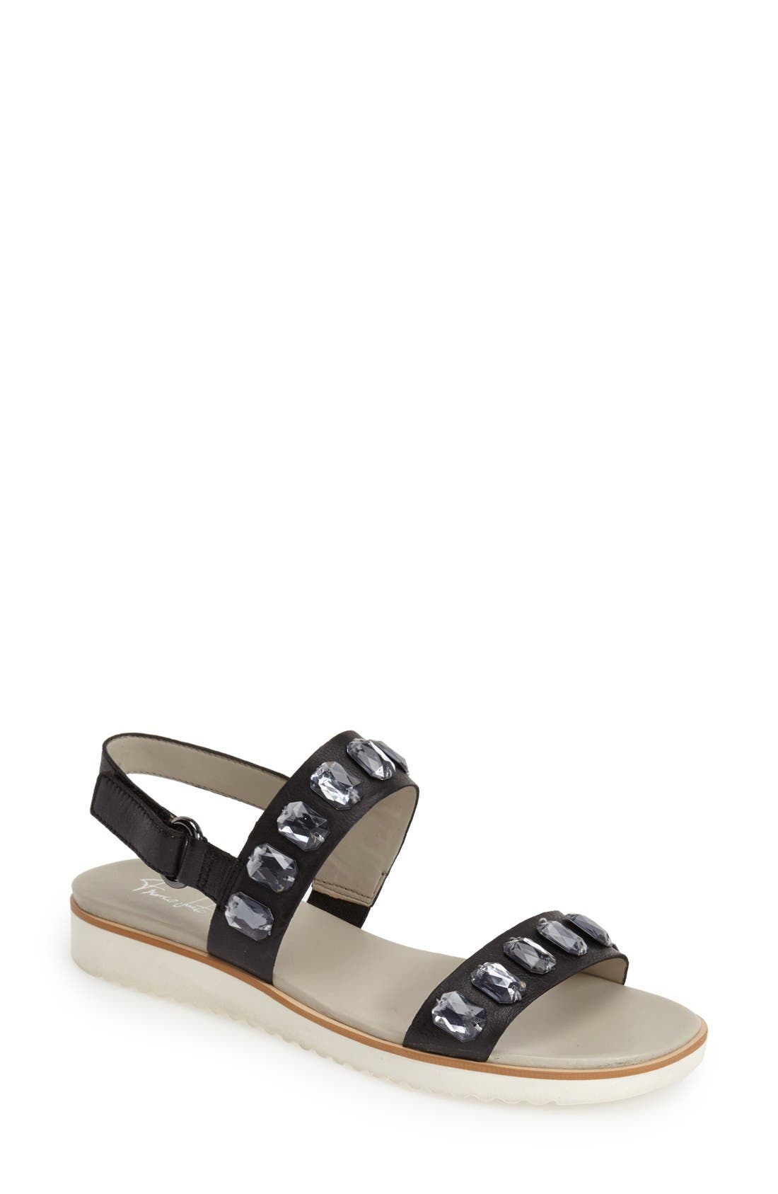 'Diamante' Double Band Slingback Sandal, Main, color, BLACK