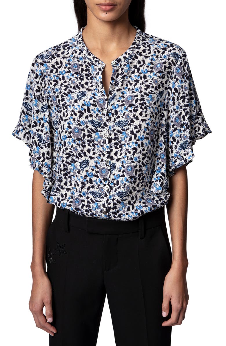 Zadig & Voltaire Tafi Floral Button Front Blouse, Main, color, 