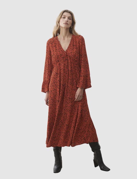Laura V-Neck Animal Print Midi Dress