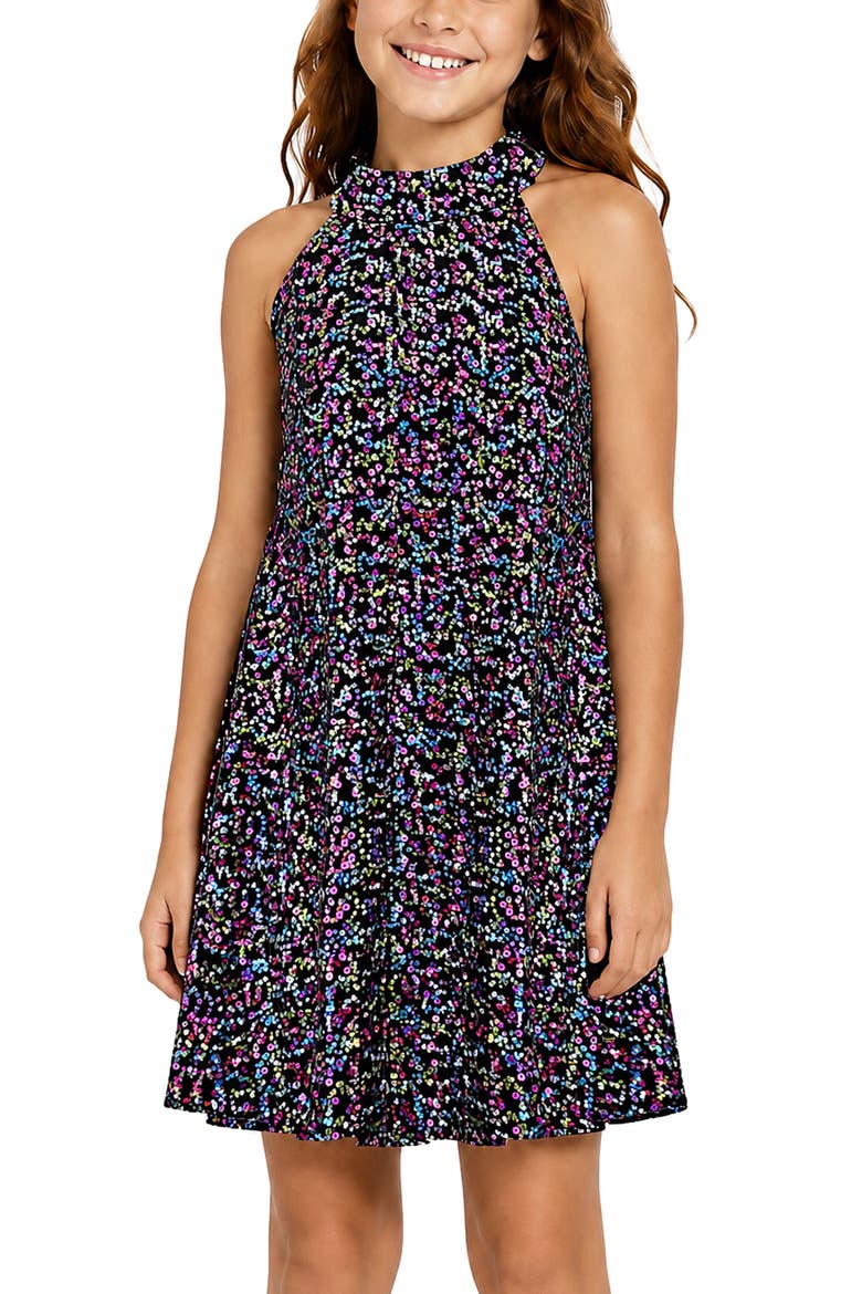 Kids' Sequin Swing Dress, Alternate, color, BLACK/ MULTI