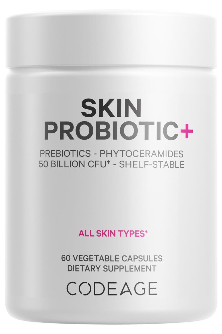 Skin Probiotics 50 Billion CFU + Prebiotics Supplement, Main, color, White