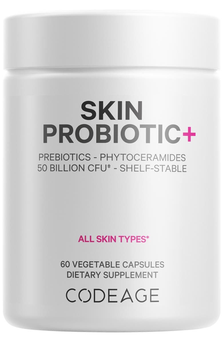 Codeage Skin Probiotics 50 Billion CFU + Prebiotics Supplement, Main, color, White