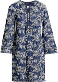 Eliza J Floral Embroidered Split Neck Shift Dress