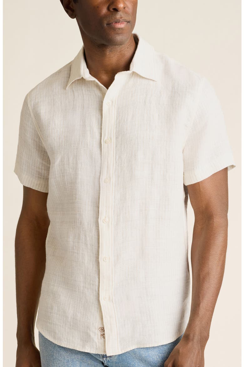 Montauk Stripe Jacquard Short Sleeve Linen Button-Up Shirt, Main, color, EWES TEXTURED LINEN AS HEADER