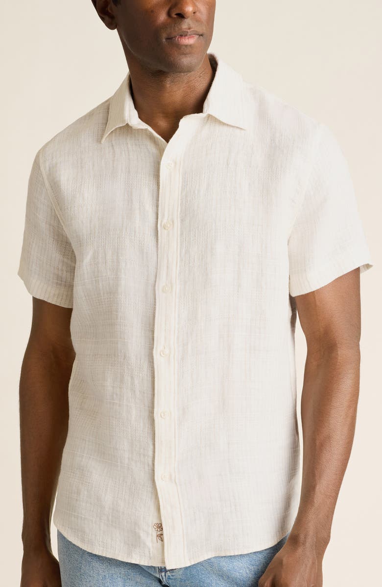 Bonobos Montauk Stripe Jacquard Short Sleeve Linen Button-Up Shirt, Main, color, Ewes Textured Linen As Header